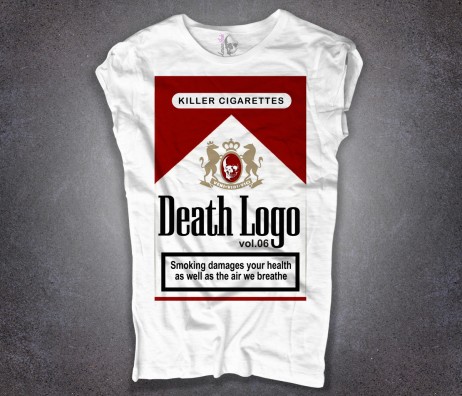 sigarette t-shirt con stampa pacchetto Marlboro rosse con scritta death logo