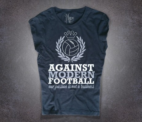 t-shirt donna nera no al calcio moderno, against modern football our passion not a business, tifosi ultras