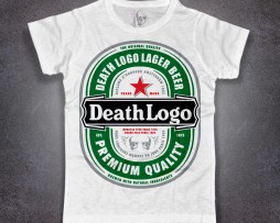 birra t-shirt uomo bianca con marchio heineken reinterpretato in chiave death logo