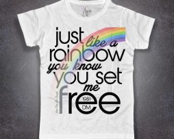 Depeche t-shirt uomo bianca con scritta Just like a rainbow you know you set me free