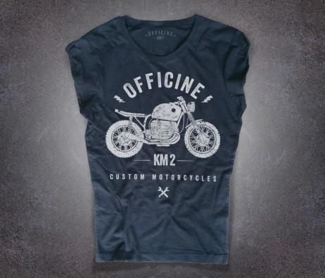 Motorcycle T-shirt donna nera con logo classico frontale Officine Km 2
