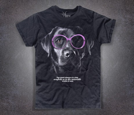 Labrador T-shirt uomo nera cane con occhiali
