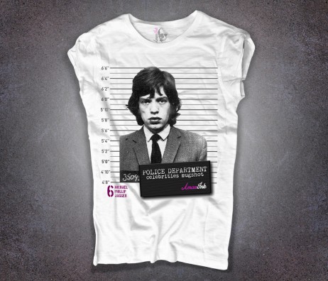 Mick Jagger t-shirt donna foto segnaletica mugshot
