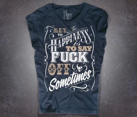 key to happiness t-shirt donna nera the key to happiness is to say kuck off sometimes