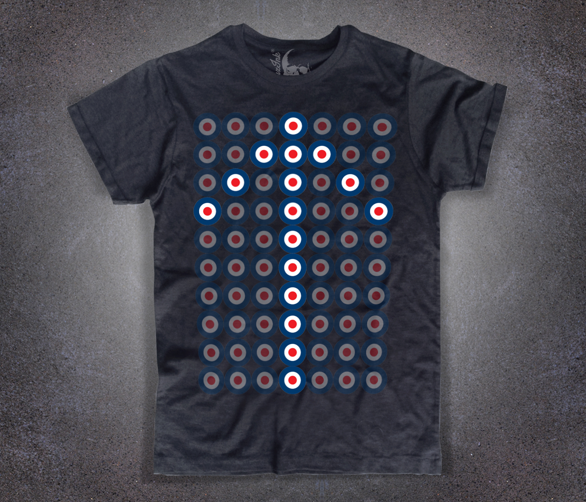freccia-mods-arrow-nera-uomo Target T-shirt uomo nera con stampato a ripetizione il target dei mods