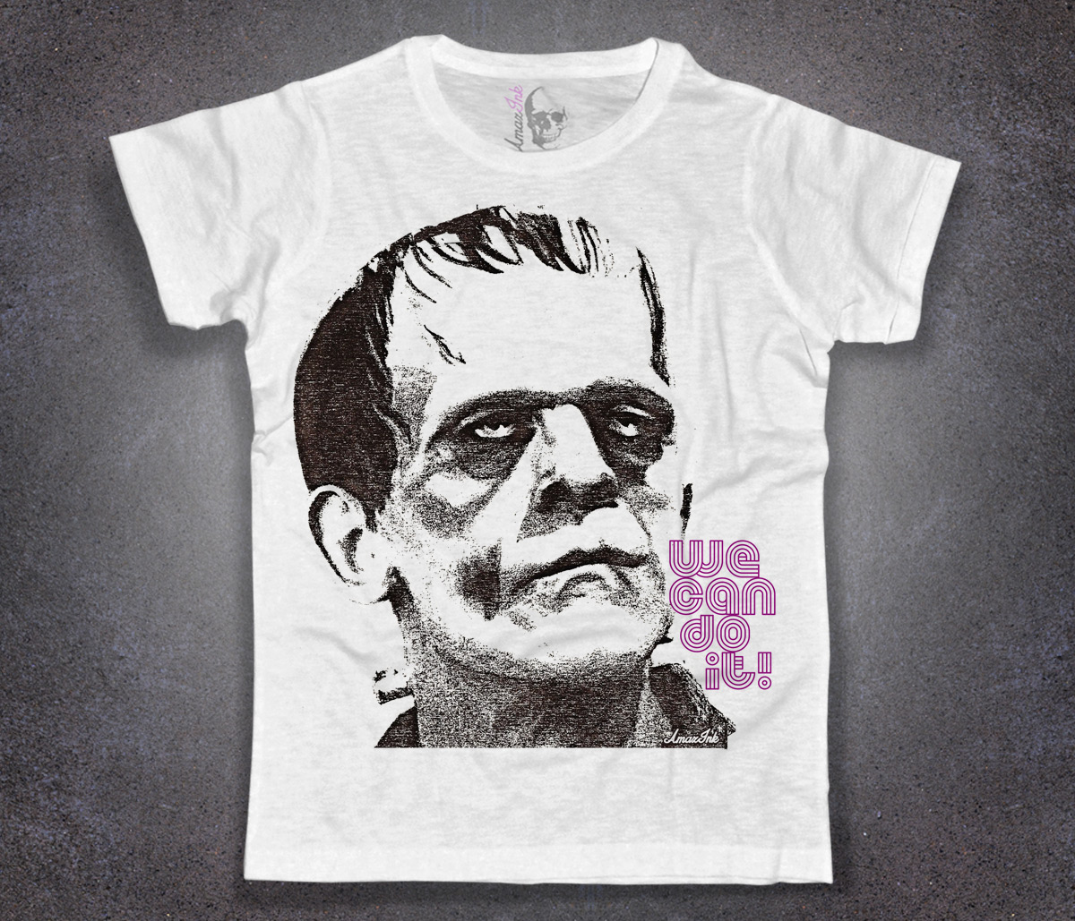 frankenstein_junior_si_puo_fare_t-shirt_uomo_amazink frankenstein t-shirt uomo bianca con scritta we can do it