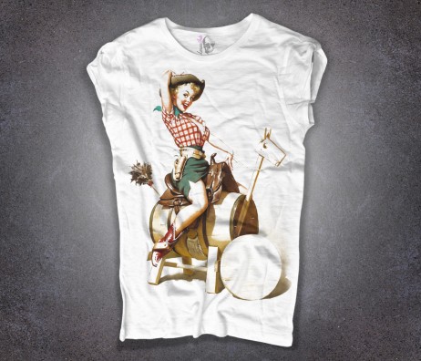 pin up t-shirt donna raffigurante una con ragazza cow girl