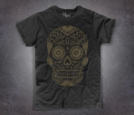 teschio messicano t-shirt uomo nera in versione gold