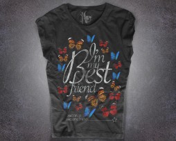 farfalla t-shirt donna nera con la scritta I'm my best friend