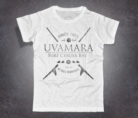 Local surf t-shirt uomo bianca del gruppo di surfisti Uvamara di Voltri Cerusa bay