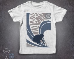 waves surf t-shirt bambino raffigurante l'immagine stilizzata di un surfista mentre cavalca un onda firmataUvamara Voltri