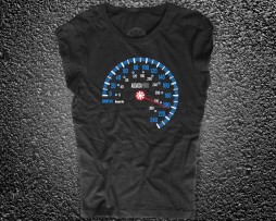 speedometers t-shirt donna nera raffigurante un tachimetro stile audacia motori