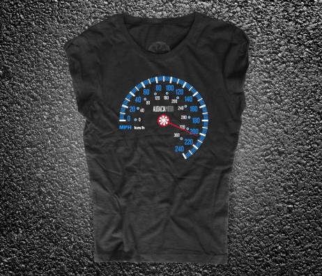 speedometers t-shirt donna nera raffigurante un tachimetro stile audacia motori