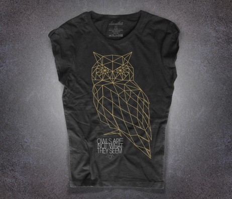 Gufo t-shirt donna nera ispirata alla frase "The owls are not what they seems" di Twin Peaks