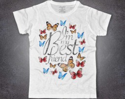 farfalle t-shirt uomo bianca e scritta I'm my best friend