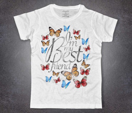 farfalle t-shirt uomo bianca e scritta I'm my best friend