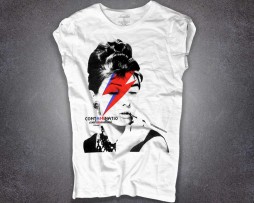Audrey Hepburn t-shirt donna bianca con il viso truccato come David Bowie in Stardust